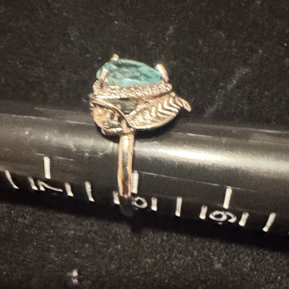 Vintage Blue Stone Heart with Leaves Wrap around Design Silver Ring - Picture 10 of 14